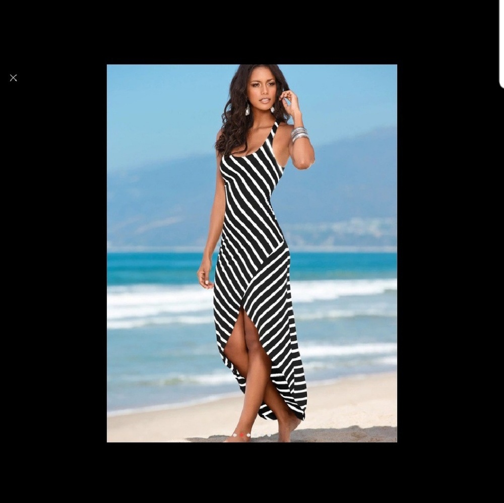Brand New Black and White Striped Maxi Dress